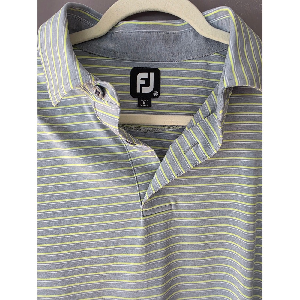 FootJoy FJ ProDry Golf Polo Shirt Mens Medium Grey Lime Green Striped Big Creek